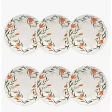 Jogo 6 prato de sobremesa Lirios Biona estampado laranja florido 18cm ceramica