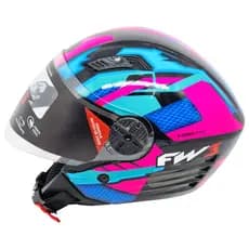 Capacete de Moto FW3 X Open UP Fox Rosa com Azul Oculos Interno Tam 58