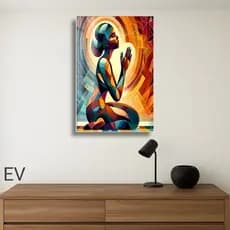 Quadro decorativo mulher rezando, vanguarda abstrato e surrealismo