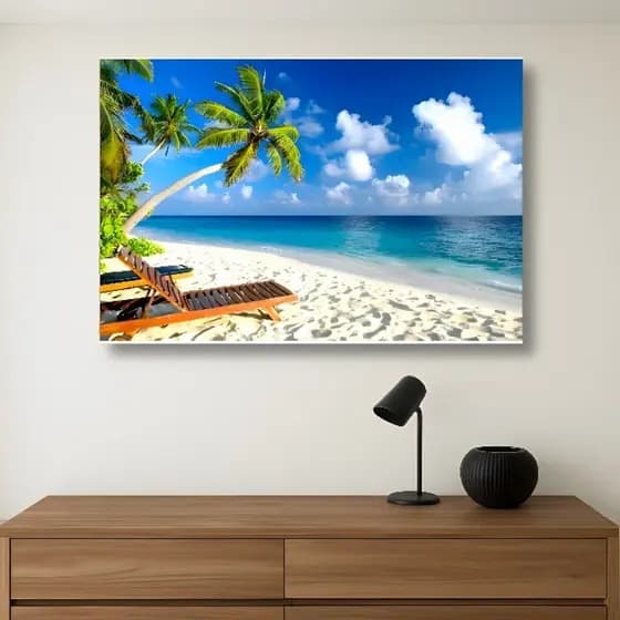 Quadro Decorativo Grande Para Sala Praia Mar Azul Paisagem incrível