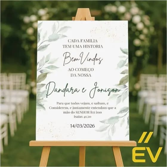 Quadro, placa decorativa para recepção de casamento arranjo de folhas