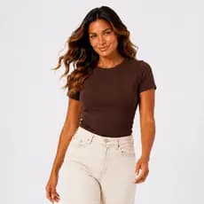 Camiseta Feminina Ribana Premium Manga Curta Gola Redonda Algodão Casual P ao G2