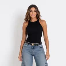 Regata Feminina Ribana Premium Gola Alta Blusa Básica Canelada Moda Feminina P M G GG G1 G2