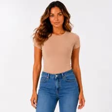 Baby Look Feminina Ribana Premium Canelada Manga Curta Gola Redonda Algodão P ao G2