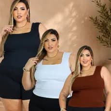 KIT 3 Blusa Regata Plus Size Social Veste 44 ao 54 Verão Chique Gola Quadrada  Plus Confy Curve