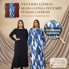 Vestido longo Manga Longa Plus size inverno evangélico festa casual lindo com fenda 44 AO 56