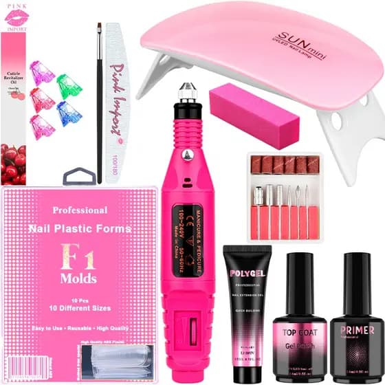 Kit de Unha Completo Polygel Cabine Sun Lixadeira Caneta