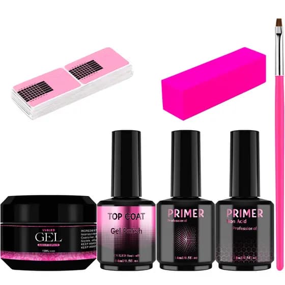 Kit Unha Gel +Blindagem Lirio  + Gel Led Uv + Pincel LIngua de Gato + 10 Moldes adesivos + Lixa Bloc