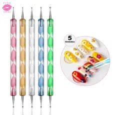 Kit 10 Boleadores em 5 Pincéis Unha  Manicure com Ponta Dupla Decoração de Unhas Profissional Boleador