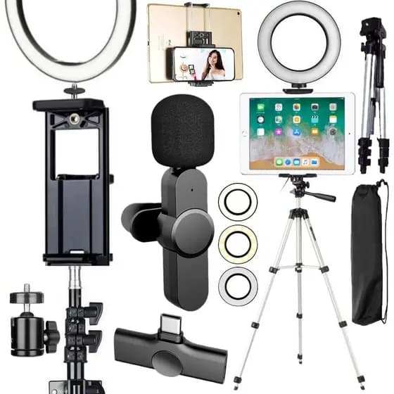 Ring Light Luz Led Tripé Suporte Tablet iPad Smartphone Microfone Gravação Profissional Foto Vídeo Selfie Vlog Youtuber