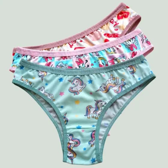 kit de 3 Tangas Feminina Adolescente em Poliamida Estampada