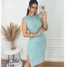 VESTIDO REGATA DE TRICOT MODAL ELEGANTE MIDI VERAO MODA FEMININA COM FENDA LATERAL WICA MALHAS