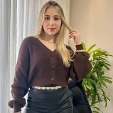 Casaco Curto Feminino Tricot Com Botoes Casaqueto Moda Inverno Elegante Manga Longa Wica Malhas