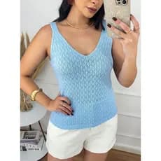 REGATA CROPPED FEMININA DECOTE V MODAL TRICOT VERAO CASUAL CONFORTAVEL FURADINHA WICA MALHAS