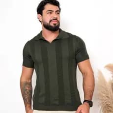 Camiseta Gola Polo Tricot Texturizada Masculina Clássica Moderna