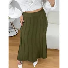 Saia Feminina Midi Tricot Modal Rodada Canelado Moda Longuete Godê Cintura Alta Moda Inverno Verao
