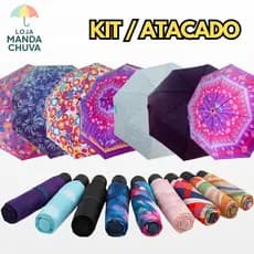 KIT 6/10/16 Guarda Chuva Sombrinha reforçada de bolsa dobravel grande e resistente mini estampada e preta no atacado