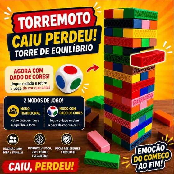 Jogo Torre de Equilíbrio Caiu Perdeu Torre Maluca Brinquedo Família Crianças Adultos Diversão