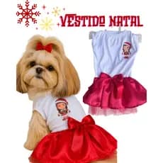 🐾🐾Vestido Natalino Pet de Cetim com Algodão Estampado🐾🐾