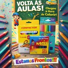 Lápis 12 Cores + Canetinha 12 Cores + Giz De Cera 12 Cores