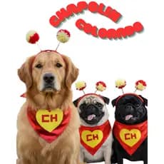 Kit Fantasia e Pet Chapolin – Bandana + Arquinho Anteninhas cachorro, festas, aniversários, cosplay e datas especiais.