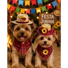 Kit Fantasia Pet Bandana + Chapeuzinho Festa Junina Cachorro
