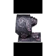 Gravata Slim Fit cinza com conjunto de abotoaduras hanky