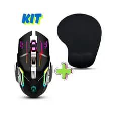kit Mouse Gamer Usb Com Led 4800dpi Com Fio+Mousepad Ergonômico Gamer Com Apoio De Punho