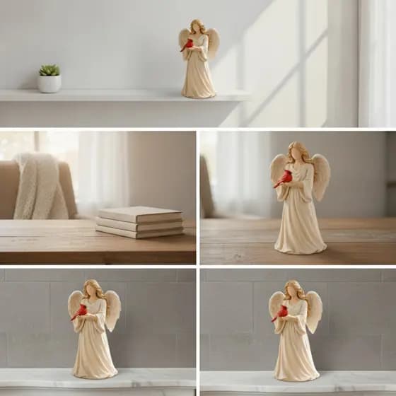 Estatueta De Anjo Com Pássaro Decorativo Esculpido Figura Ornamento Neutro De Longa Duração Para Colecionadores , Lareir