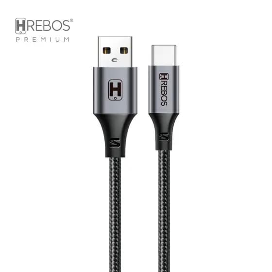 Cabo Hrebos CB-219C USB para Tipo-C Reforçado, 3.1A, 1 Metro, Tecido Trançado para Celular Android