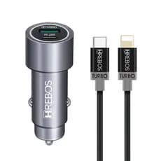 Carregador Veicular Turbo 20w HRebos HS-355i + USB com cabo para iPhone 11 12 13 14 Pro Max