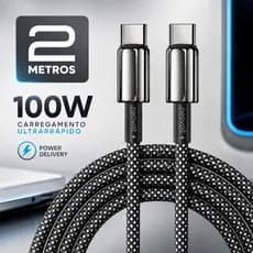 Cabo USB-C x USB-C Neovolt 2m NV-358C Reforçado Carregamento Rápido e Dados PD 60W