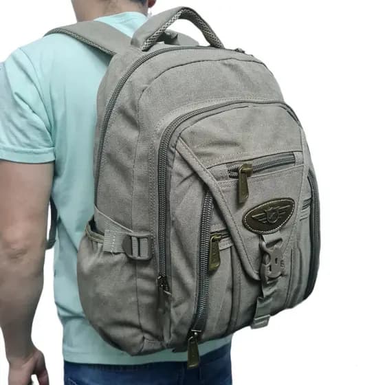 Mochila Lona Resistente Forro Nylon Preto ,Marrom, Verde  Masculino Feminino