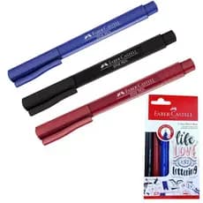 Caneta Fine Pen Ponta Fina 0,4mm Faber Castell 3 Unidade Vermelho / Preto / Azul Envio Rápido