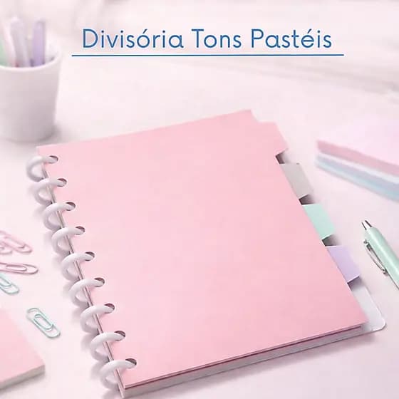 Divisória para Caderno de Disco A5 8 Furos Kit com 4 Cores Tons Pastéis