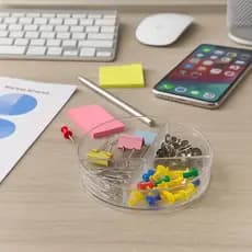 Kit Clips e Alfinetes Coloridos e Preto para Escritório – Organizador de Mesa com 4 Divisórias