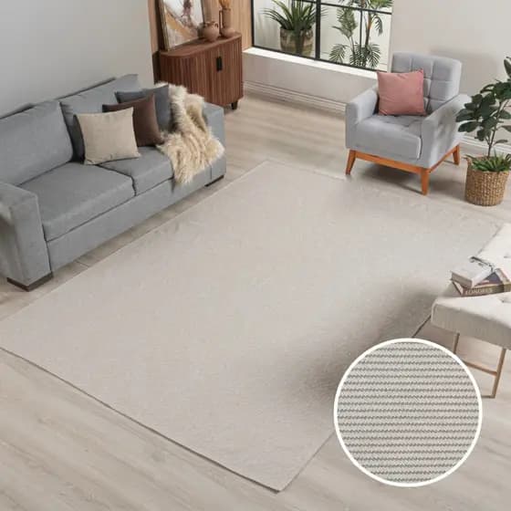Tapete Clean Bege 2,00m x 1,40m Off White Sala Quarto Escritório Antiderrapante Moderno Sofisticado
