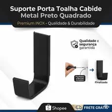 Gancho Cabide Porta Toalha Banheiro Metal Preto Fosco Premium Quadrado Luxo
