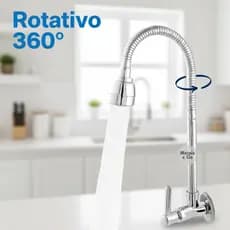 Torneira Gourmet Parede Pia Cozinha Luxo 1/4 de Volta Cromada Flexível Chuveirinho