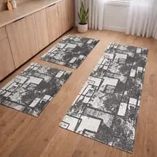 Kit 3 Peças Tapetes 0,65x0,45 e Passadeira 1,35x0,45 luxu Moderno Para Cozinha Antiderrapante