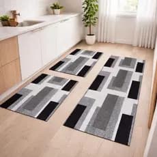 Kit 3 Peças Tapetes 0,65x0,45 e Passadeira 1,35x0,45  Luxo Moderno Para Cozinha Antiderrapante