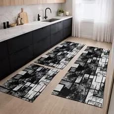 Kit 3 Peças Tapetes 0,65x,045 e Passadeira 1,35x0,45 Luxo Moderno Para Cozinha Antiderrapante