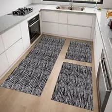 Kit 3 Peças Tapetes 0,65x0,45 e Passadeira 1,35x0,45 Luxo Moderno Para Cozinha Antiderrapante