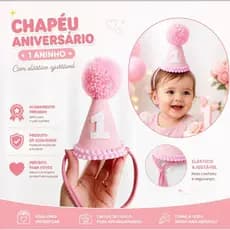 Chapéu De Aniversário Ensaio Fotográfico Smash The Cake ou Comemoração Em Casa Menina Rosa