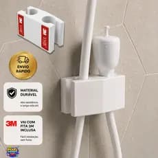 Suporte Encaixe Duplo Mangueirinha Chuveirinho Ducha Banheiro Adesivo Banheiro Fita Dupla Face 3m Universal