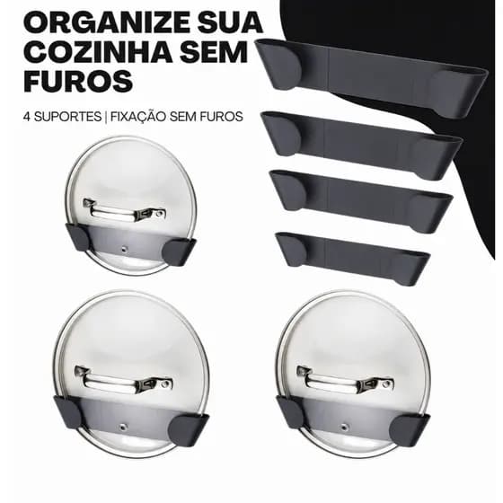 Kit Suporte Para Tampa de Panela 4 unidades | Adesivo organizador de Armário | Cozinha Sem furo