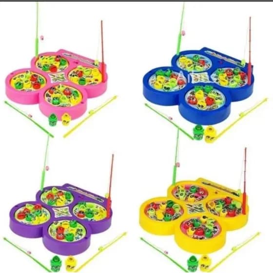 Brinquedo Pescaria Maluca Pega Peixe Com Imã 32 Peixes E 4 Varas Jogo Automático