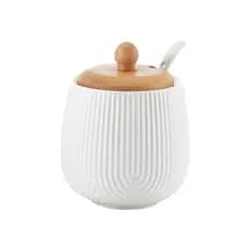 Açucareiro Oásis Com Colher Em Cerâmica e Bambu 360ml