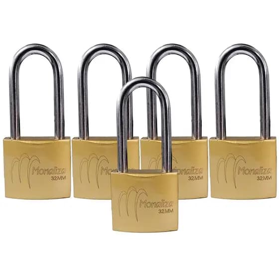 Kit 5x Cadeado Haste Longa Grande 32mm Portao C/ 3 Chaves