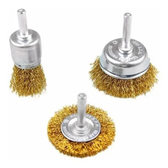 Kit Escova de aco Rotativa 3 Pecas com Haste Furadeira